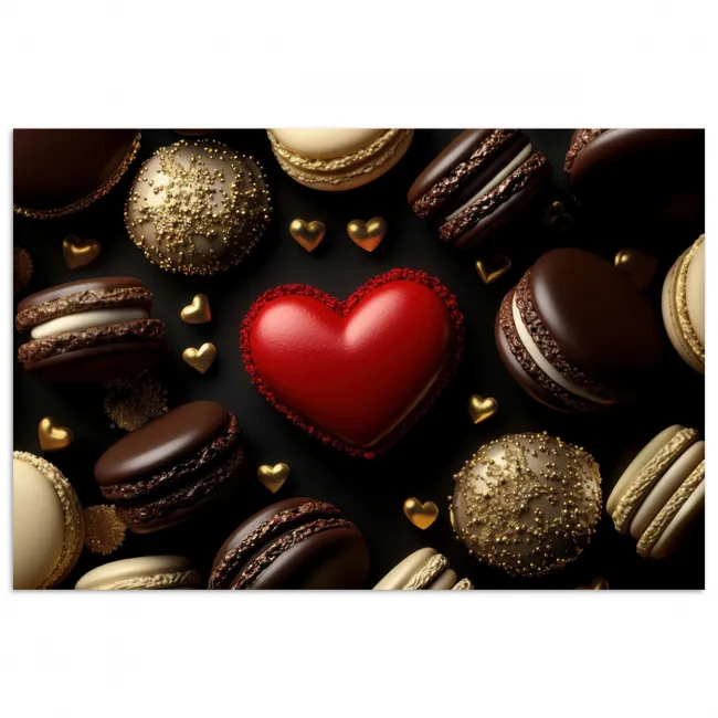 Macarons - Rood - Hart poster papier klein -3d