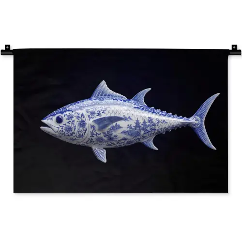Porselein - Tonijn - Delfts - Blauw Wandkleed katoen klein -zz3d