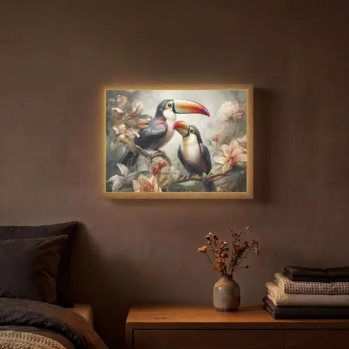 Toekan - Vogels - Bloemen - Jungle Light Box met batterij (Wandlamp) middel -sfeer4