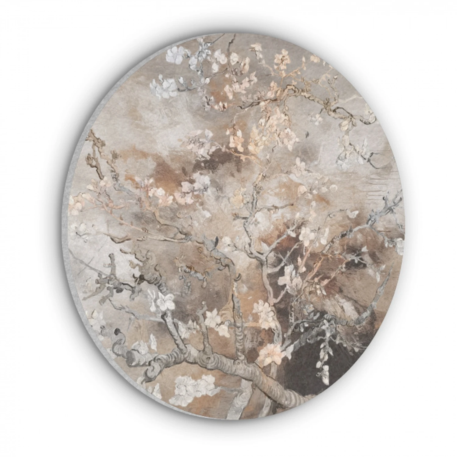 Amandelbloesem - Kunst - Van Gogh - Beige - Abstract Akoestische PET Vilt - Rond klein -3d