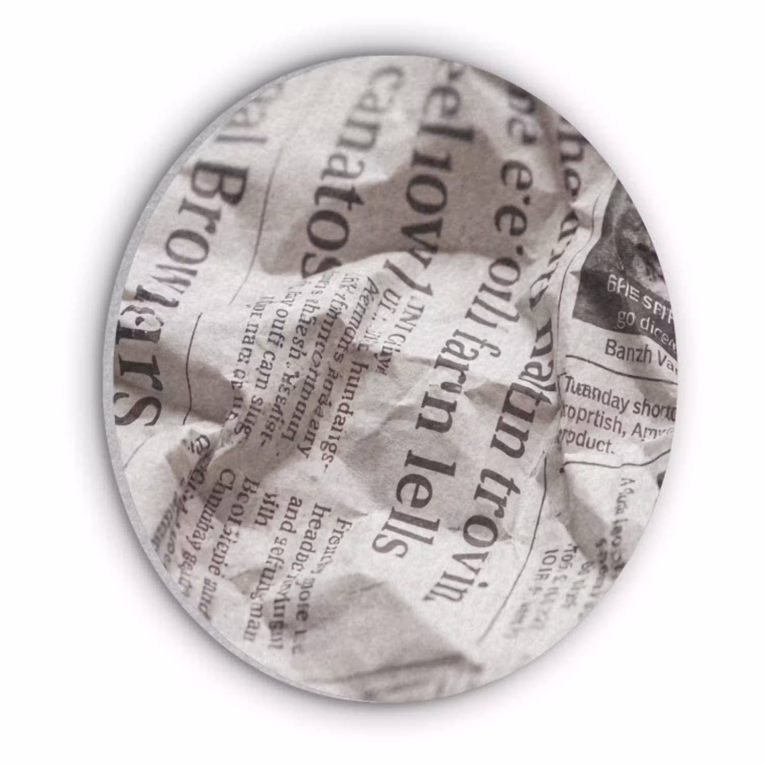 Krant - Gekreukeld - Textuur - Vintage - Zwart-wit Akoestische PET Vilt - Rond klein -3d