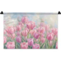 Tulpen - Veld - Lente - Roze Wandkleed katoen klein -zz3d