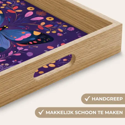 Sierlijk - Bloemen - Vlinder - Paars Dienblad Rechthoek middel -USP_HandgreepNL