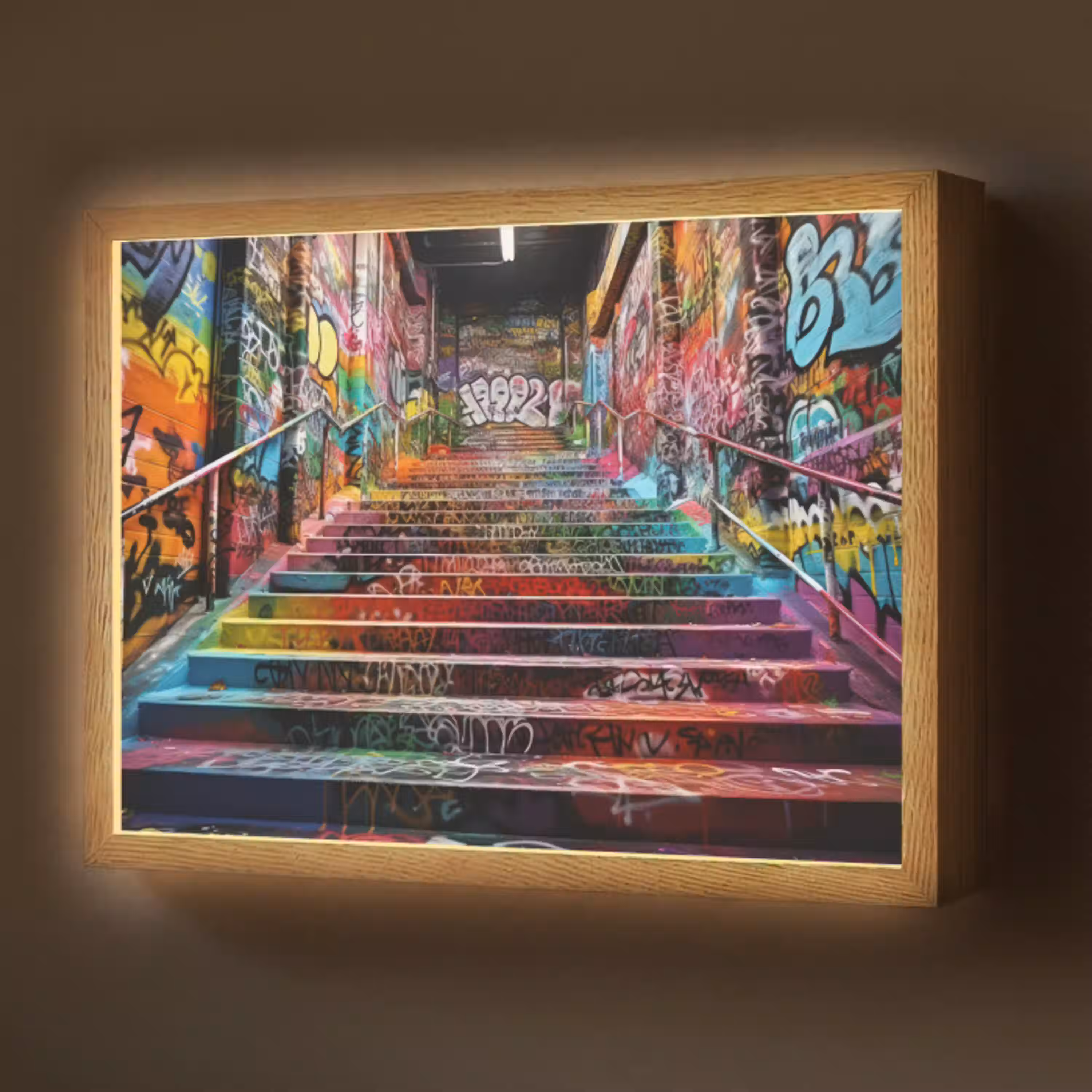 Trap - Graffiti - Kleuren - Kunst Light Box met batterij (Wandlamp) middel -z3d_website