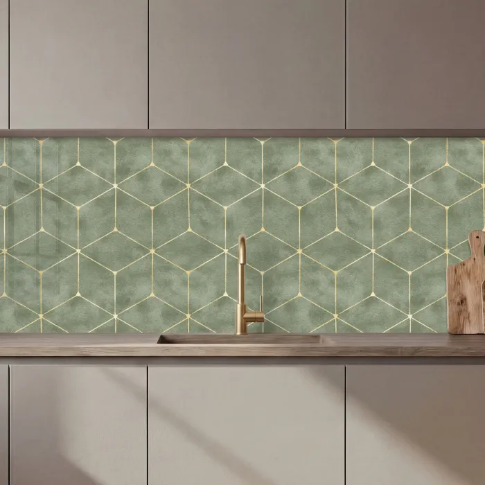 Subtiel - Geometrisch - Goud - Groen keuken achterwand 2 middel 871 zz_3dshopping