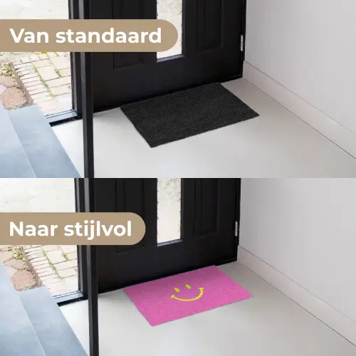Smiley - Vrolijk - Roze Deurmat klein -voor-na_NL