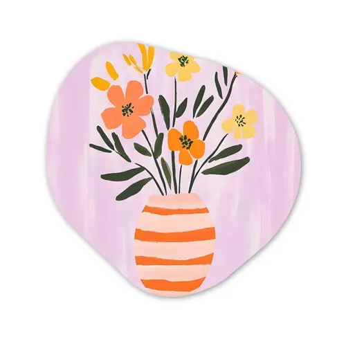 Vaas - Gestreept - Bloemen - Oranje Wandcirkel Organisch Forex 3mm klein -3d