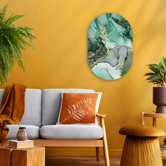 Goud - Marmer - Groen - Luxe - Marmerlook - Grijs Wandcirkel Ovaal Forex klein -sfeer4