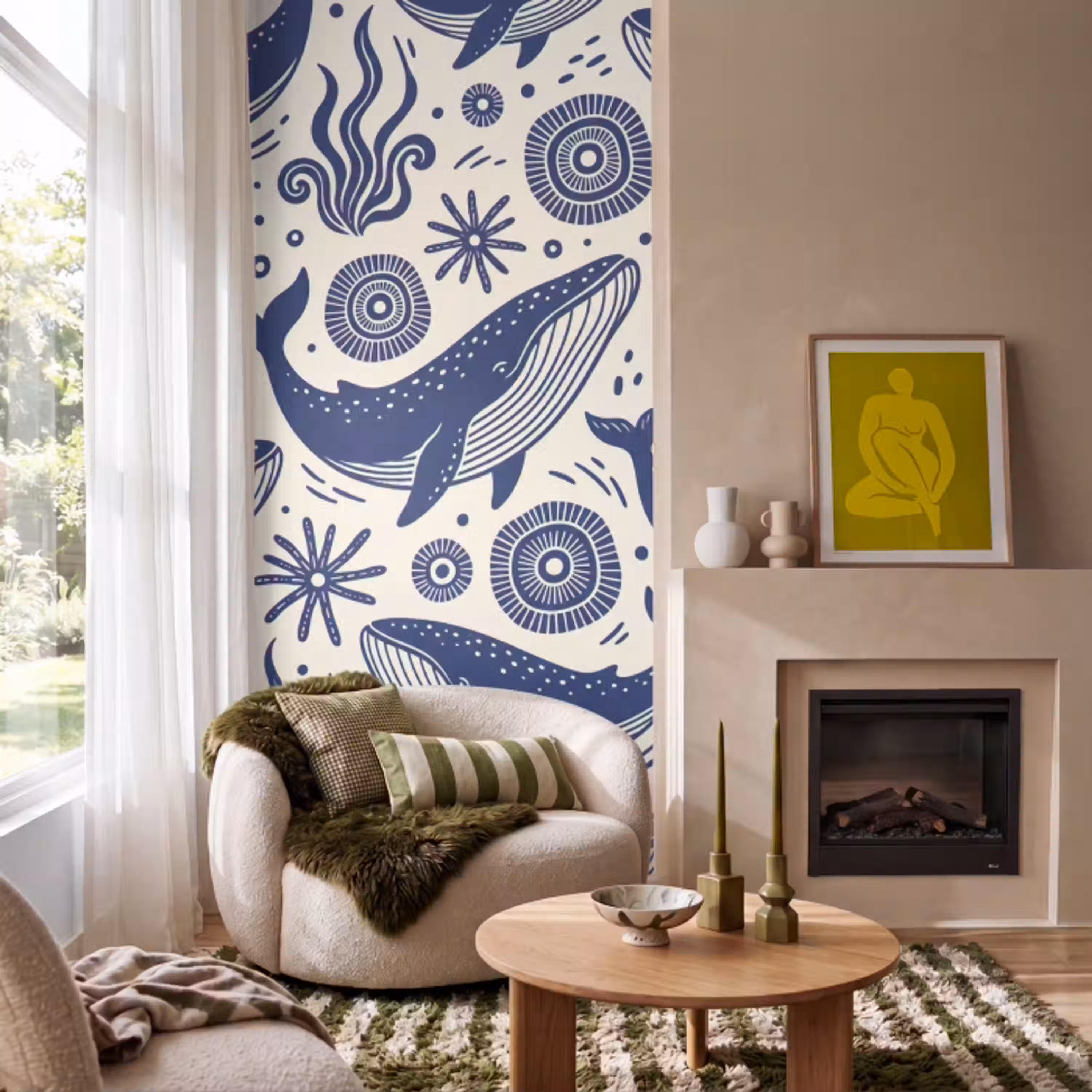 Walvis - Onderwater - Dieren - Abstract - Blauw Behang Vlies klein -sfeer2