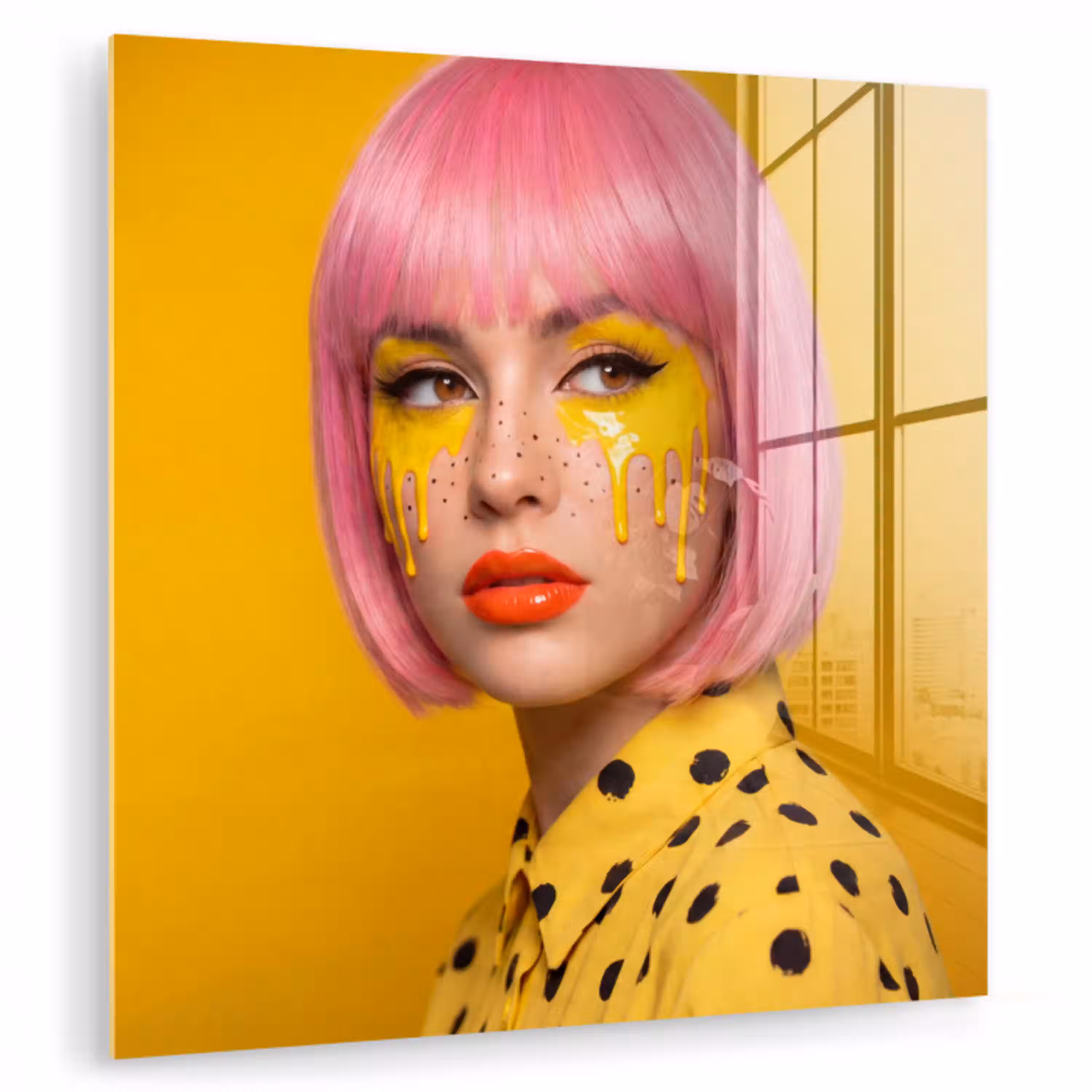 Vrouw - Portret - Abstract - Kleurrijk - Geel plexiglas 5mm klein -zzzproduct_nieuw