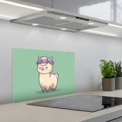 Alpaca - Groen - Bloemendiadeem keuken achterwand spatscherm klein -3d_schuin