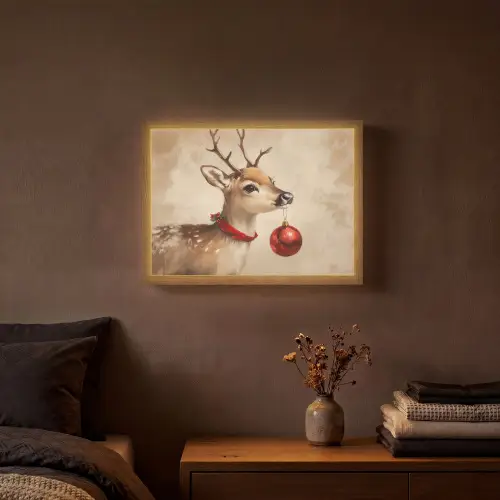 Kerst - Hert - Gewei - Kerstbal - Rendier Light Box met batterij (Wandlamp) middel -sfeer4