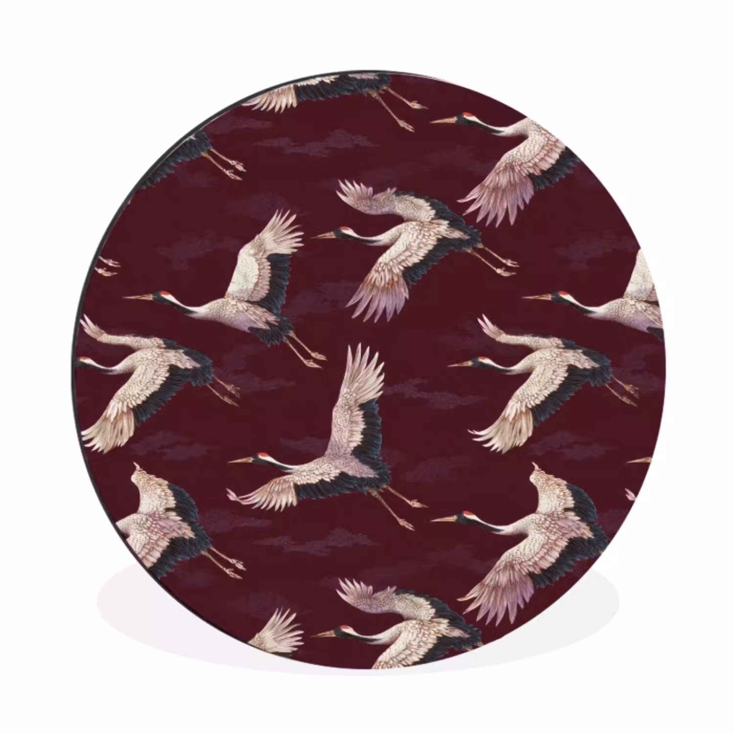 Kraanvogels - Klassiek - Bordeaux Wandcirkel aluminium klein 190 -3d