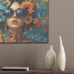 Vrouw - Bloemen - Oranje - Blauw - Modern PET vilt klein -sfeer6_closeup