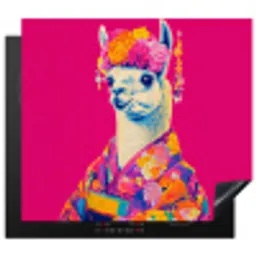 Lama - Kimono - Bloemenkrans - Felroze Inductie beschermer vinyl 3mm middel -3d