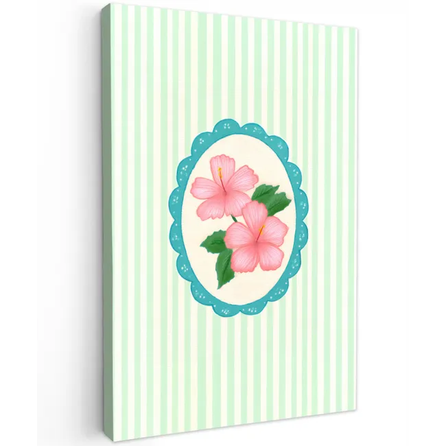 Bloemen - Ovaal - Strepen - Groen Tuinposter op houten frame 2 cm dik klein -3d