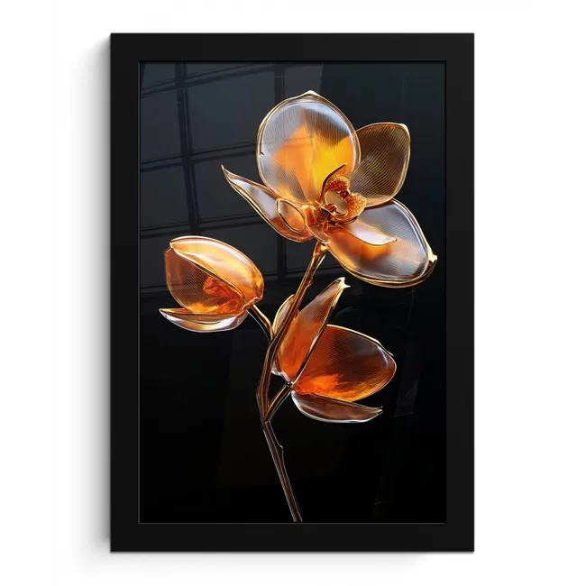 Bloem - Orchidee - Oranje fotolijst zwart zonder passe partout klein -3d