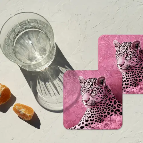 Panter - Luxe - Roze onderzetter kurk middel -sfeer4