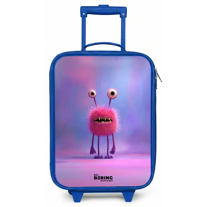 Roze harig monster met grote ogen Kinderkoffer - Blauw klein -zz3dotto