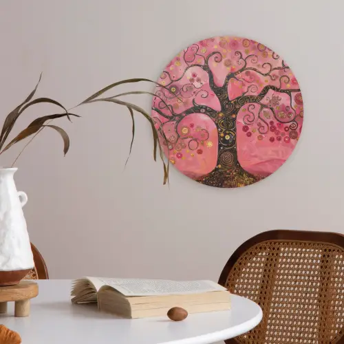 Boom - Levensboom - Roze - Goud Akoestische PET Vilt - Rond klein -sfeer3