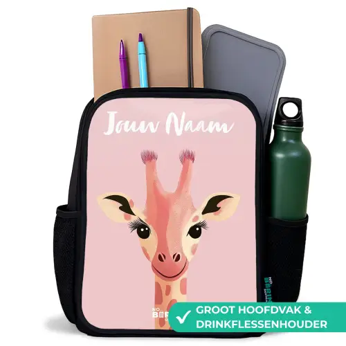 Giraffe - Wimpers - Minimalistisch - Roze Rugzak - Zwart middel -inhoud_NL