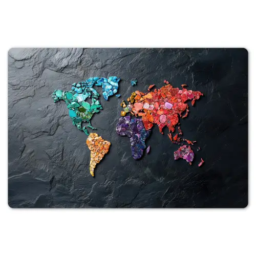 Wereldkaart - Edelstenen - Regenboog - Ruw Placemat vinyl groot -zzsfeer1_Kitchenyeah-website