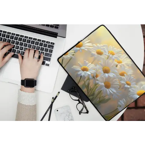 Madeliefjes - Wit - Zonlicht laptophoes neopreen klein -bureau