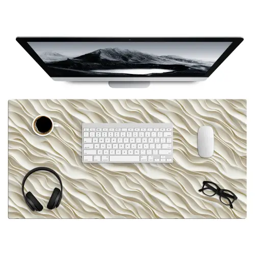Golven - Wit - Minimalistisch Muismat XXL klein 681 -3d