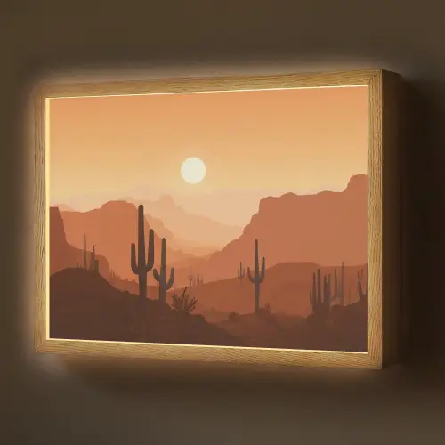 Landschap - Woestijn - Cactussen - Zon Light Box met batterij (Wandlamp) middel -z3d_website