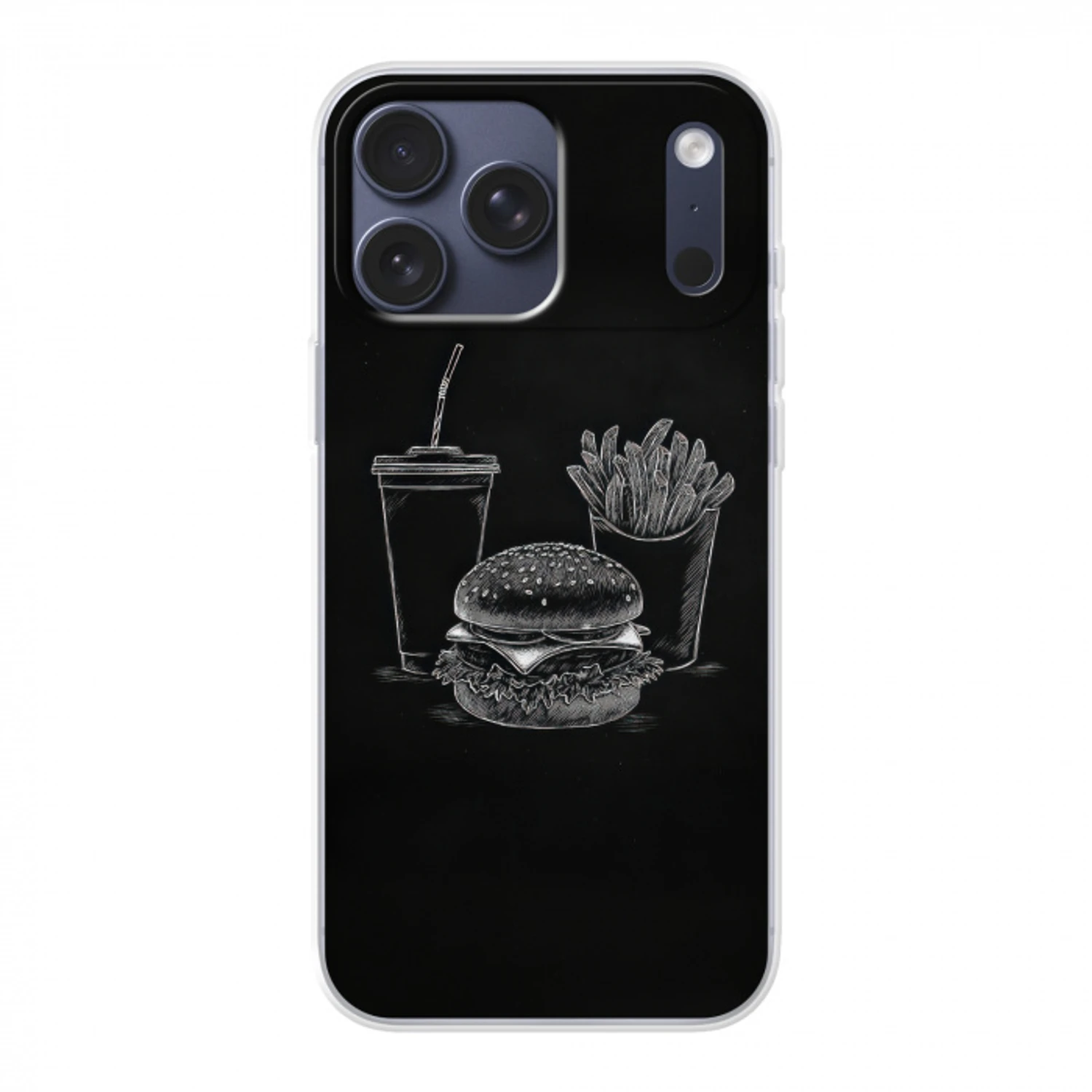 Hamburger - Friet - Frisdrank - Krijttekening Telefoonhoesje iPhone 17 Pro Max klein -3d