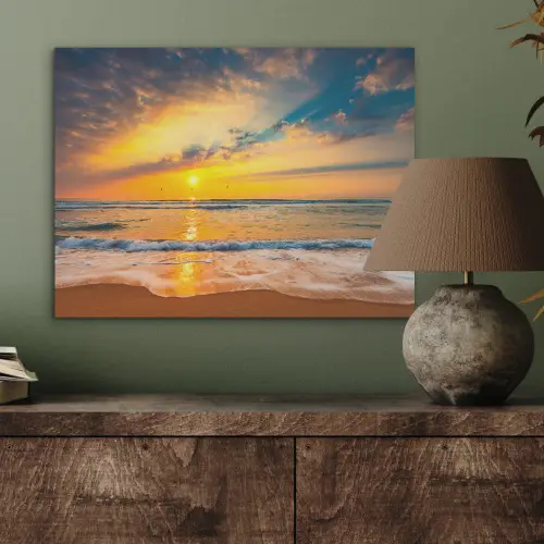 Zonsondergang - Strand - Zee - Wolken - Oranje PET vilt klein -sfeer2