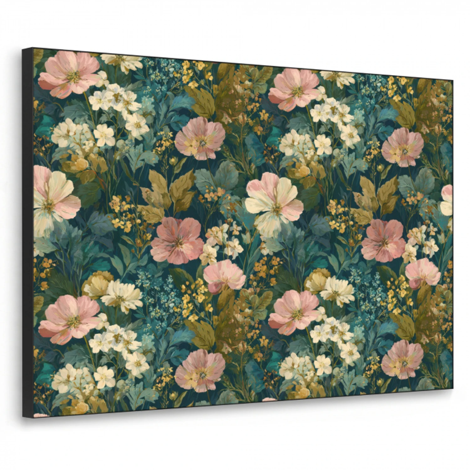 Wilde bloemen - Botanisch - Patroon - Roze - Romantisch Textielframe zwart klein 947 -3d