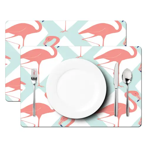 Flamingo - Mintgroen - Ruit Placemat vinyl groot 368 -zzsfeer2_Kitchenyeah-website