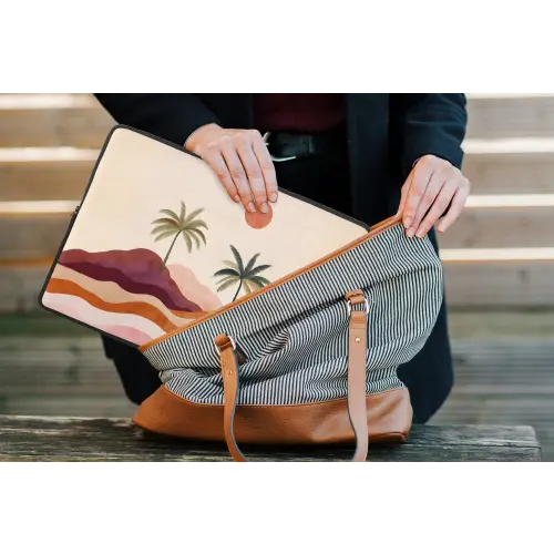 Palmbomen - Abstract - Zon - Heuvels laptophoes neopreen klein -tas