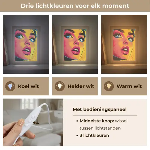 Close-up - Vrouwengezicht - Stippen - Geel Light Box met kabel (Tafellamp) klein -USP_lichtkleurNL