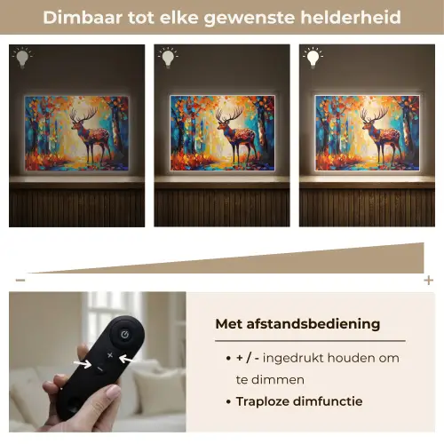 Hert - Bosdieren - Natuur - Kunst Light Box met batterij (Wandlamp) middel -USP_dimbaarNL