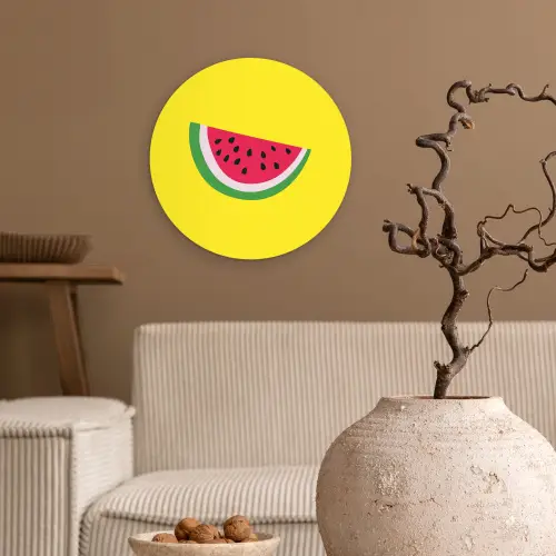 Fruit - Watermeloen - Geel Wandcirkel kunststof plaat 5mm dik klein -sfeer1