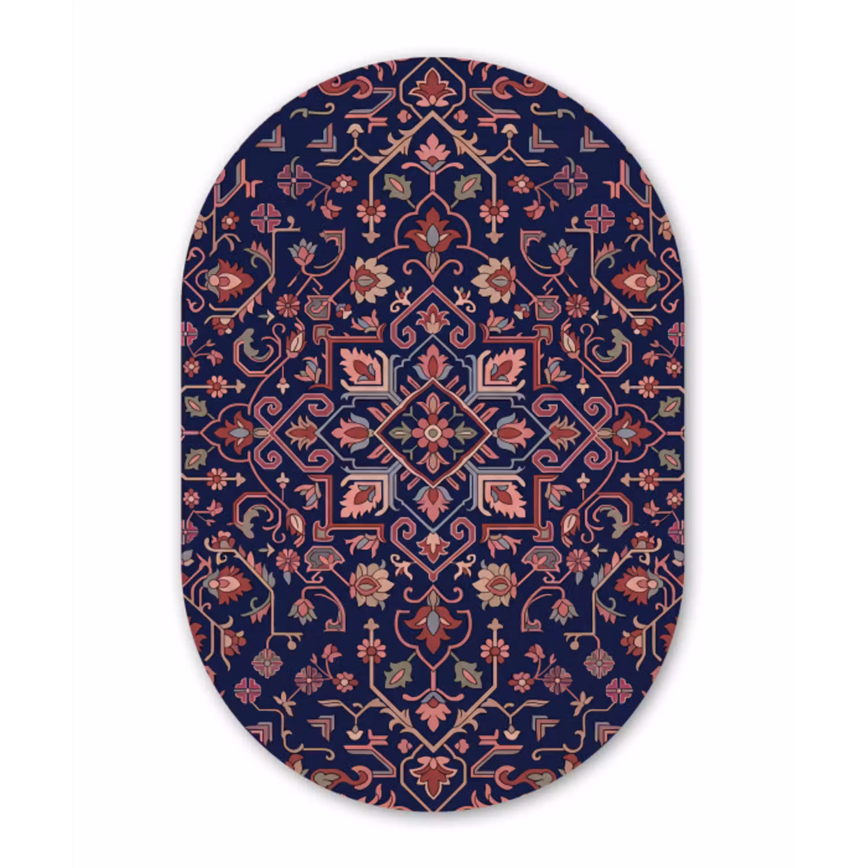 Patroon - Oosters - Floraal - Blauw - Klassiek Wandcirkel Ovaal Glas middel -3d