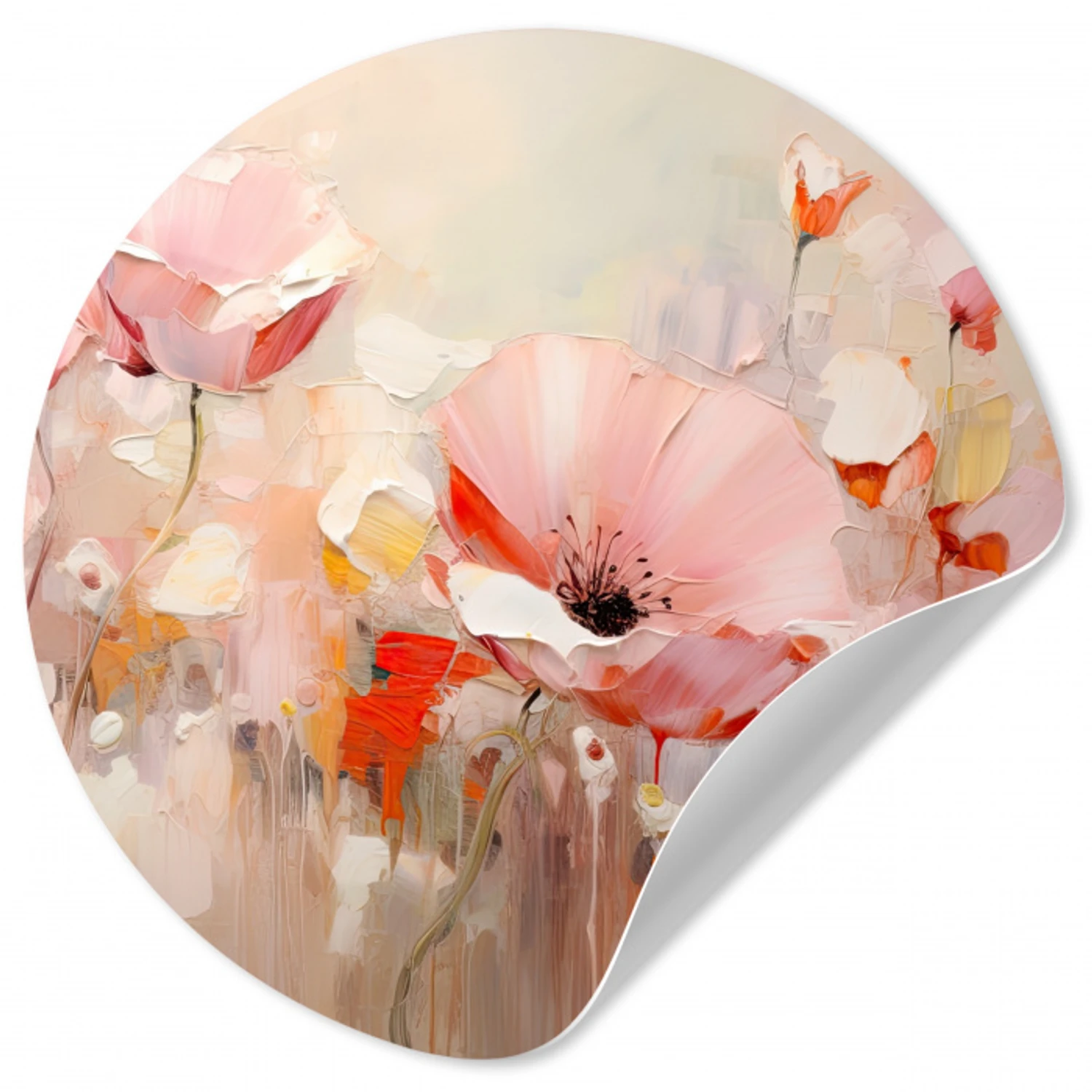 Bloemen - Watercolor - Roze - Abstract - Kunst Wandcirkel behangsticker klein -3d