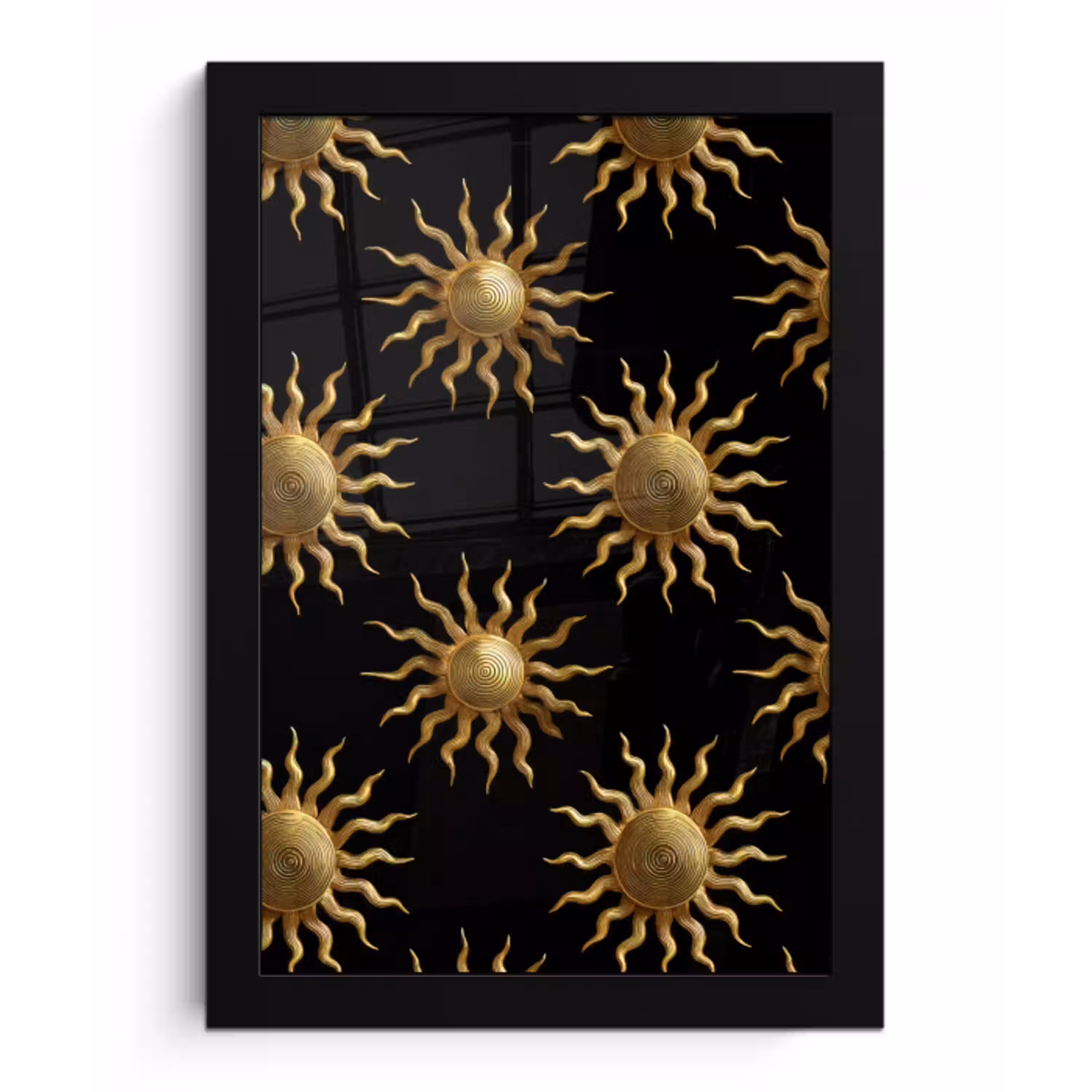 Zon - Patroon - Luxe - Goud - Zwart fotolijst zwart zonder passe partout klein 224 -3d