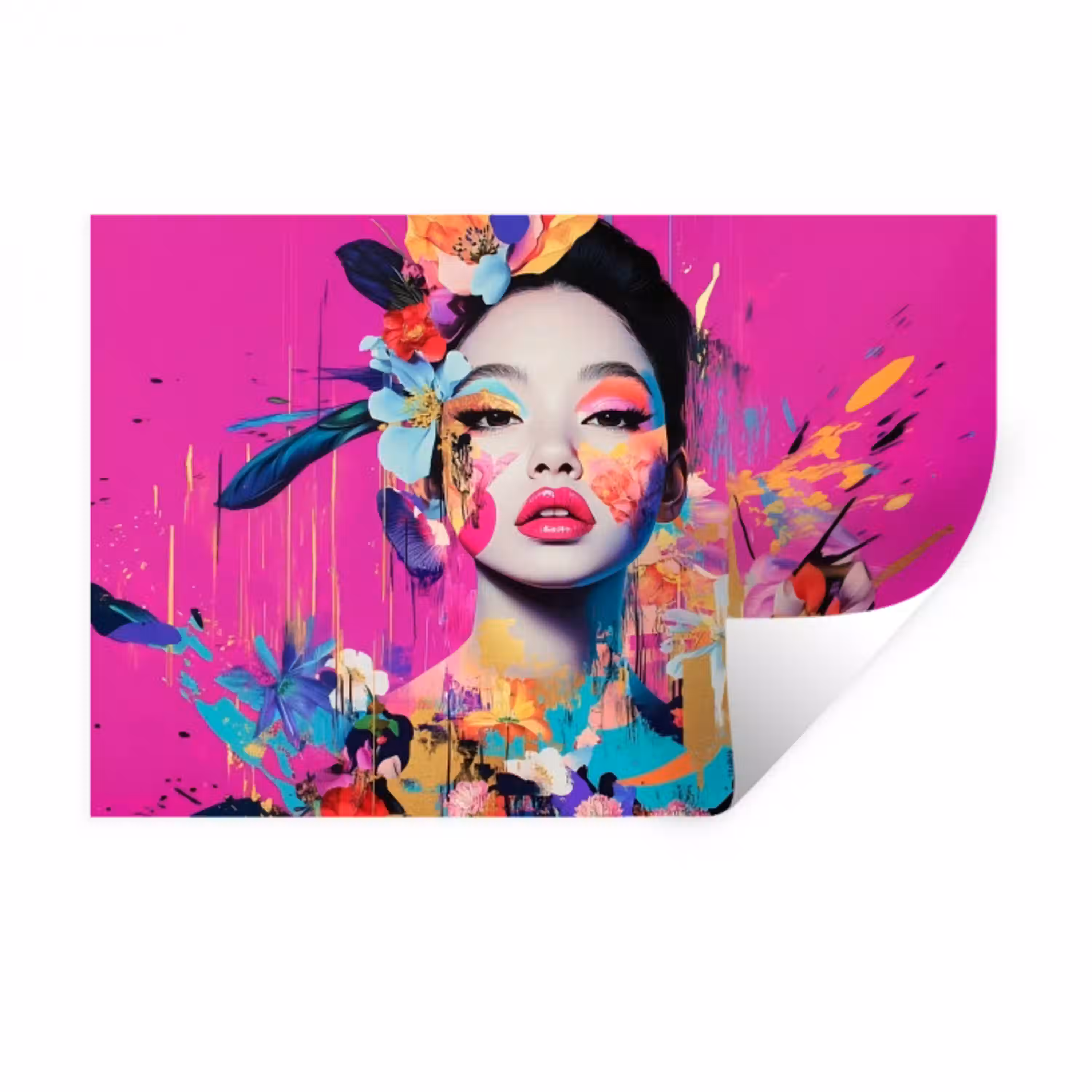 Vrouw - Portret - Abstract - Paars Muursticker klein -3d