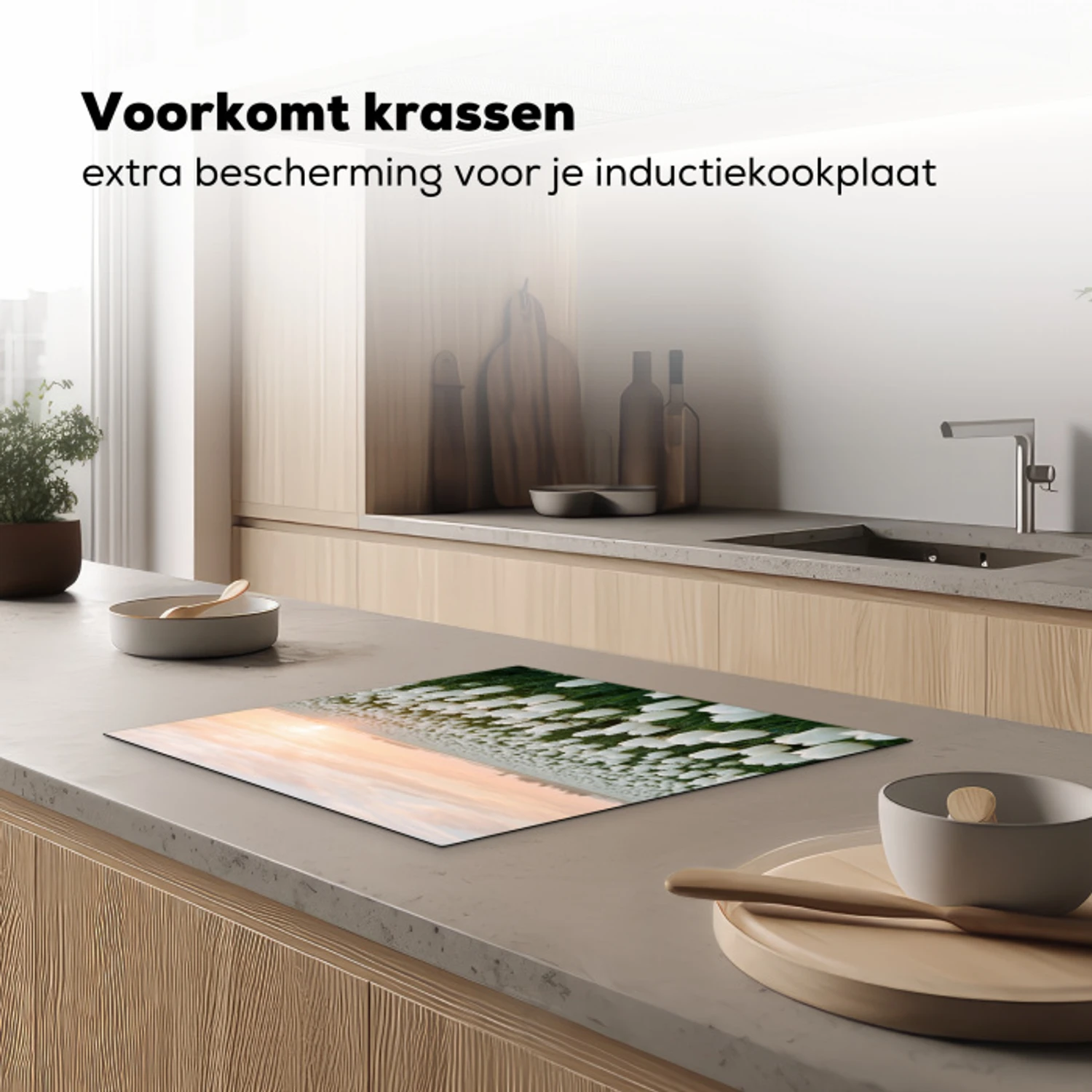Tulpen - Landschap - Wit Inductie beschermer vinyl 3mm middel -sfeer1