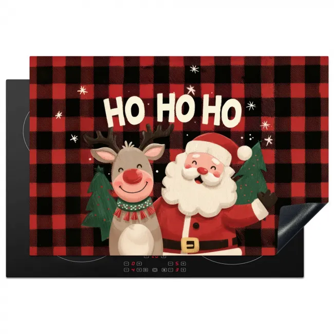 Kerstman - Rendier - Tekst - Rood - Zwart Inductie beschermer vinyl 3mm klein -3d