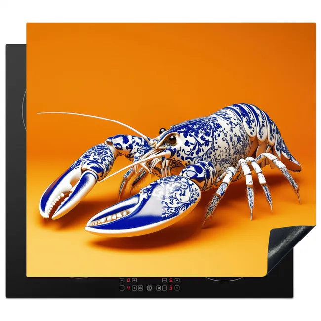 Kreeft - Delftsblauw - Schild - Stoer - Oranje Inductie beschermer vinyl 3mm middel -3d