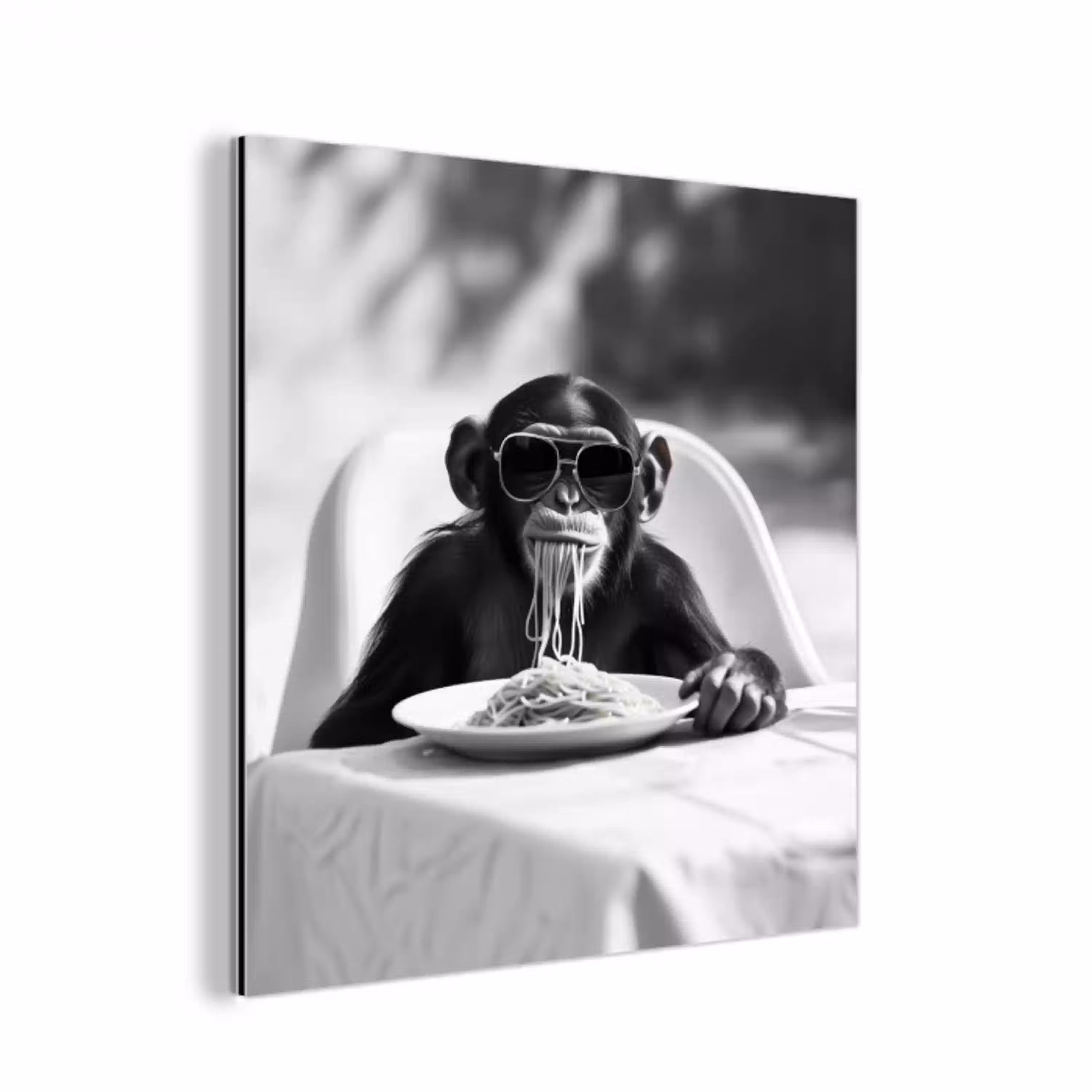 Aap - Spaghetti - Zonnebril - Zwart wit - Cool - Dier aluminium wit klein -3d