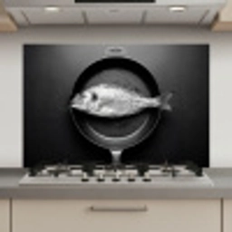 Pan - Vis - Zwart - Wit keuken achterwand spatscherm klein -3d_website