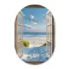 Doorkijk - Strand - Raam - Duinen - Zee Wandcirkel Ovaal Glas middel -3d