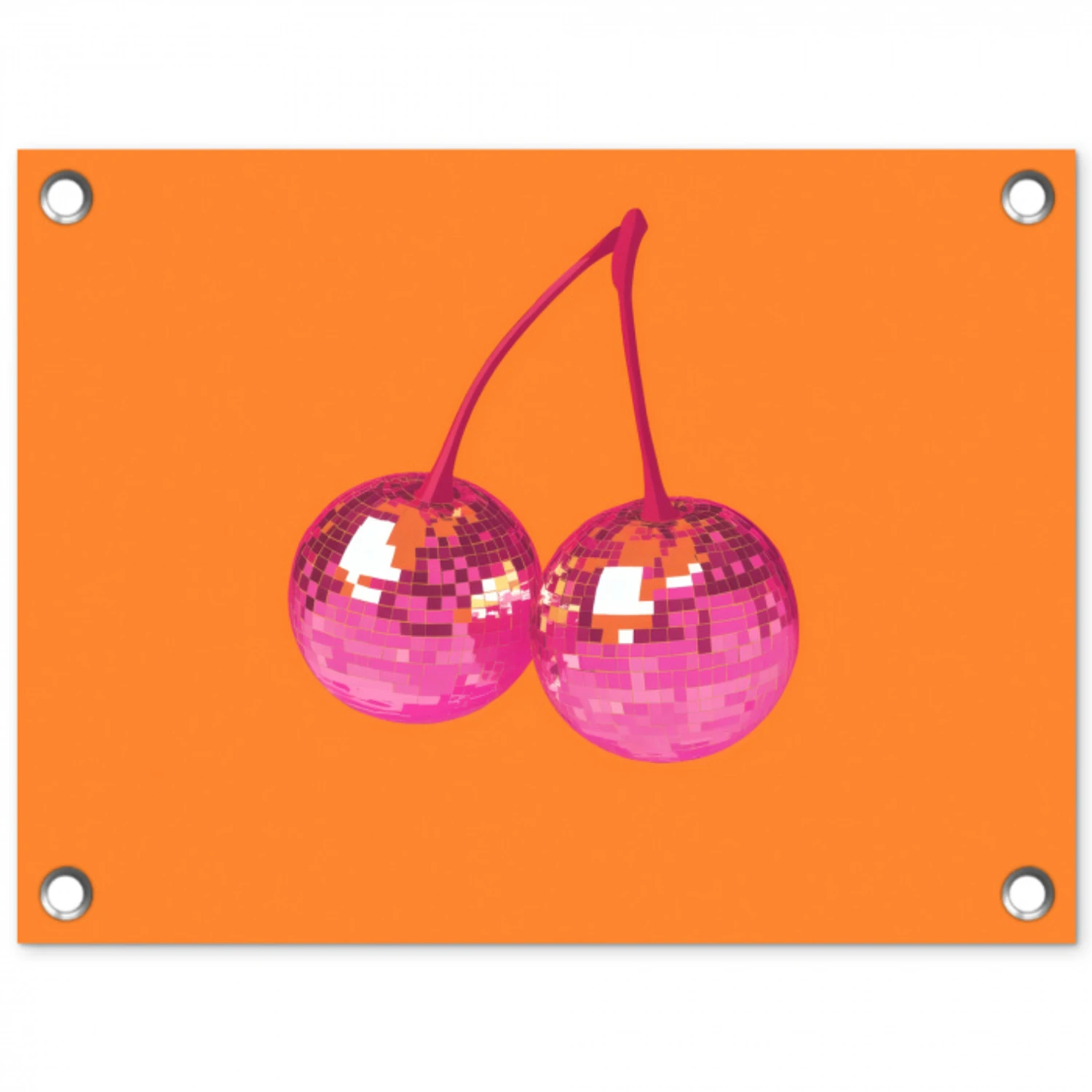 Discoballen - Kers - Spiegels - Roze tuinposter los doek klein -3d