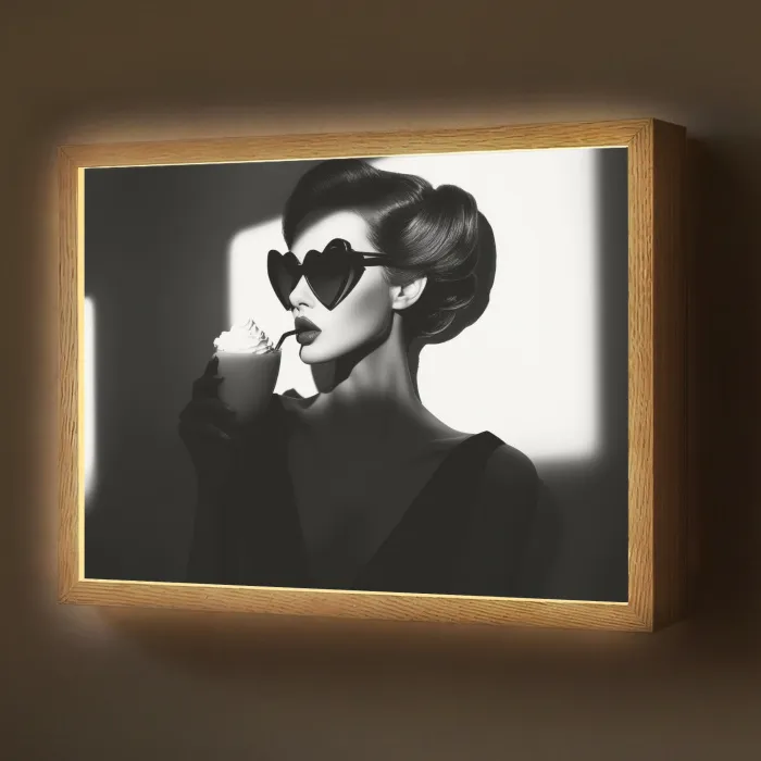 Vrouw - Zwart - Hart Light Box met batterij (Wandlamp) middel -z3d_website