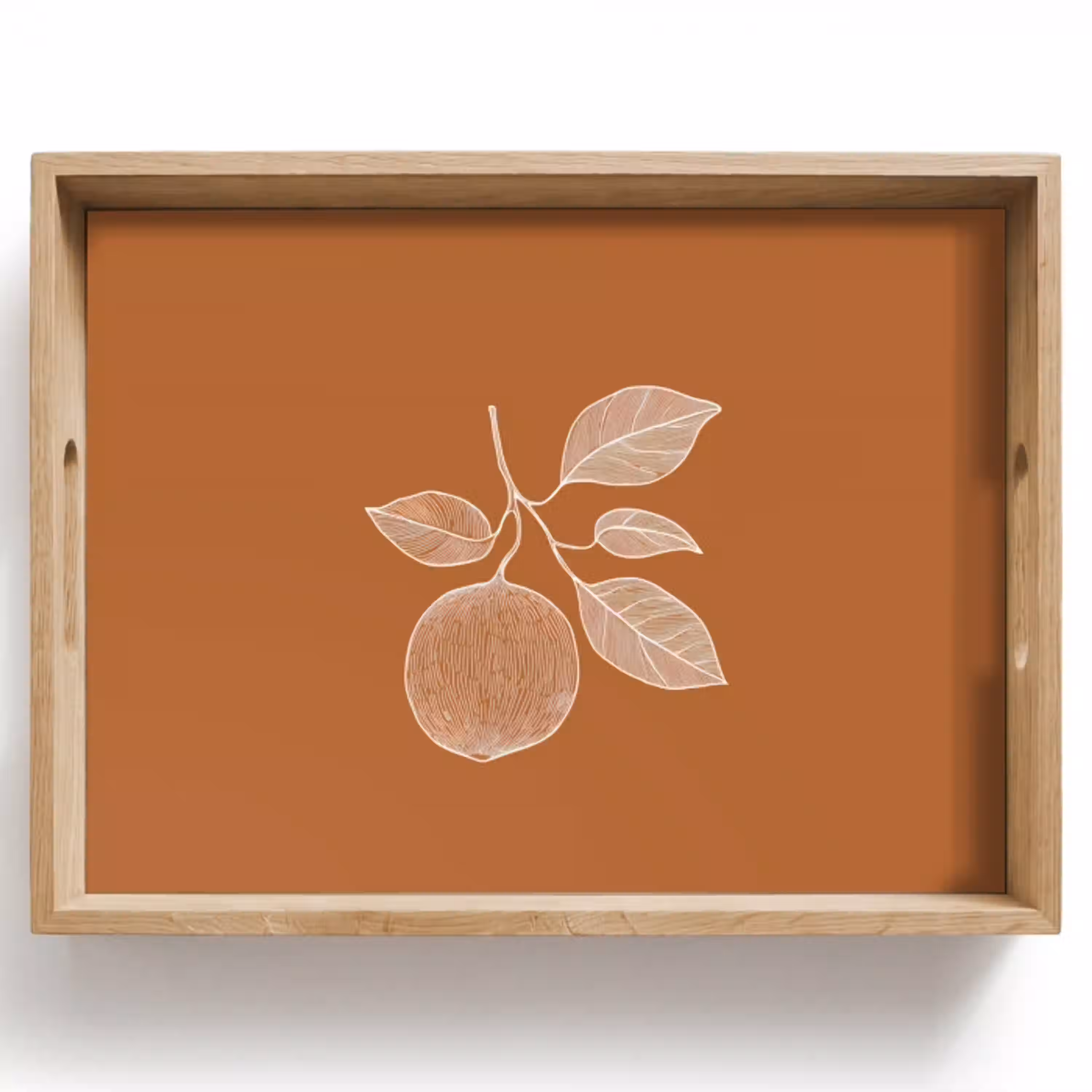 Sinaasappel - Getekend - Bladeren - Bruin Dienblad Rechthoek middel -z3d_shopping